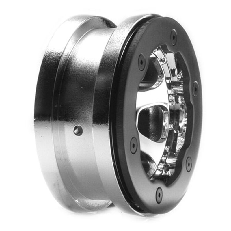 1/10 Front/Rear 2.2 Beadlock Wheels with Rings, 12mm Hex, Chrome: Crawler